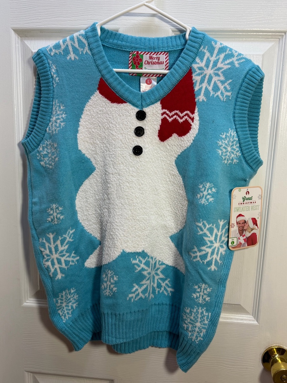 Merry Christmas Women’s Light Blue Snowman Sweater Vest